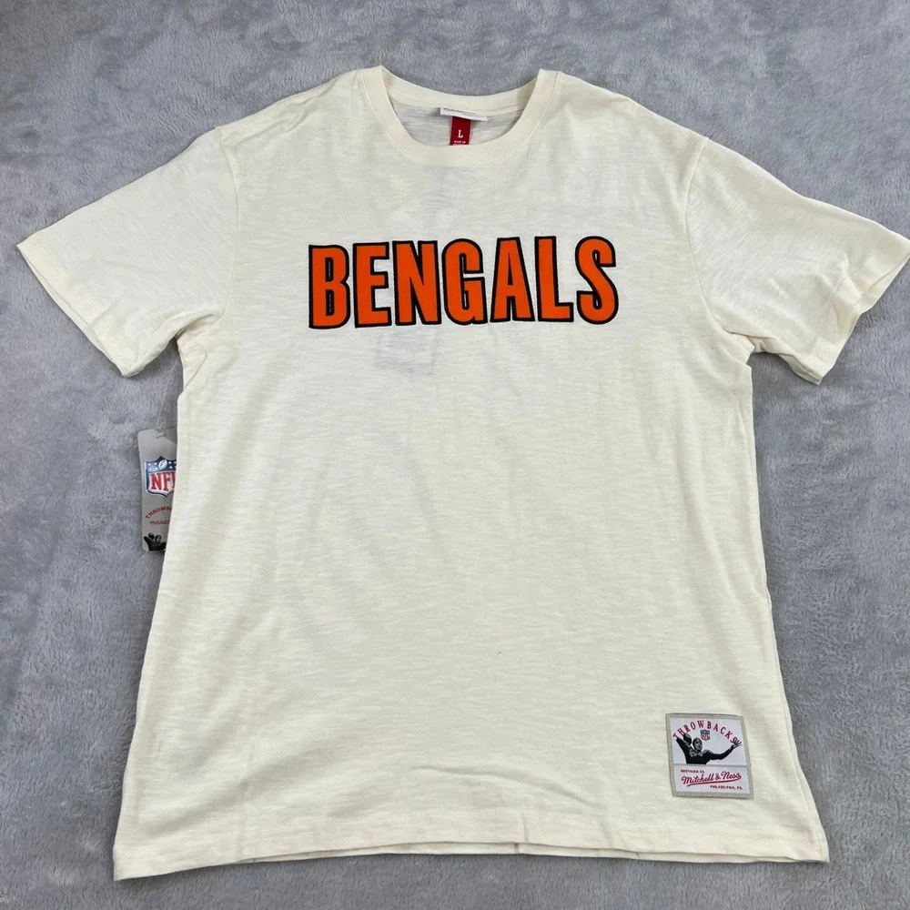 Mitchell & Ness Bengals Heritage Slub Tee L Cream Men NFL Throwback Vintage Logo